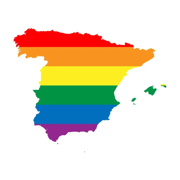 Spanje Land Silhouet Landkaart Silhouet Regenboogkleuren Van Lgbt Vlag — Stockvector