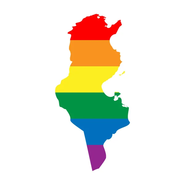 Die Silhouette Tunesiens Landkartensilhouette Regenbogenfarben Der Lgbt Flagge — Stockvektor