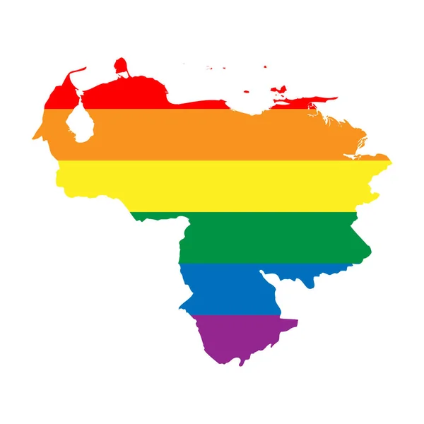Die Silhouette Venezuelas Landkartensilhouette Regenbogenfarben Der Lgbt Flagge — Stockvektor