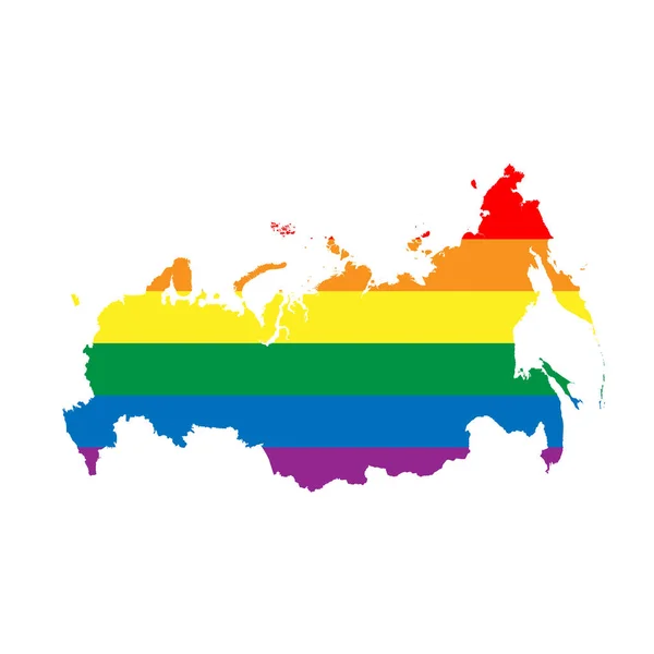 Russland Land Silhouette Landkartensilhouette Regenbogenfarben Der Lgbt Flagge — Stockvektor