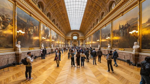 Versailles France Квітня 2023 Галерея Битв Довгий Зал Історичними Картинами — стокове фото