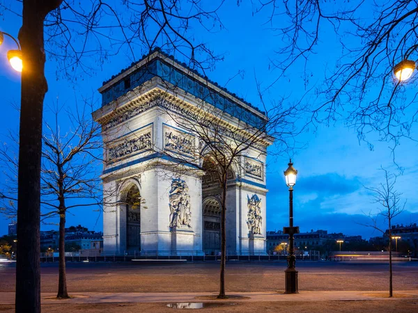Arc Triomphe Etoile Toppen Champs Elysees Boulevard Natten Paris Frankrike — Stockfoto