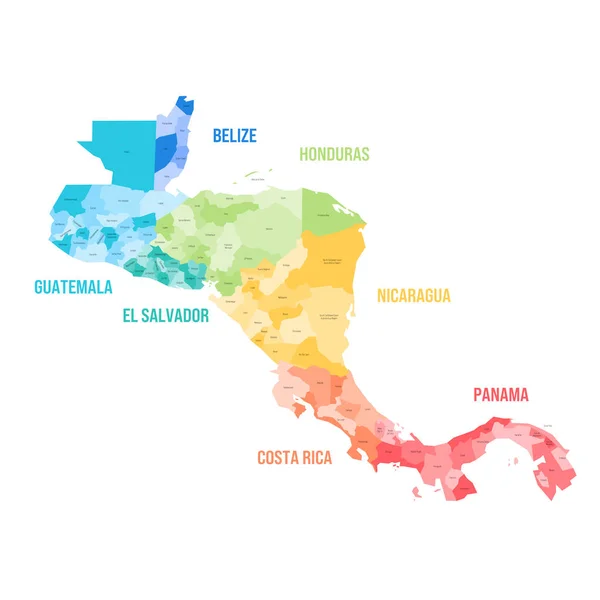 Países América Central Mapa Con Divisiones Administrativas Belice Guatemala Honduras — Vector de stock