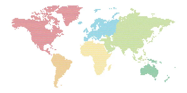 世界的点点滴滴的地图 每一个大洲的不同颜色 半色调设计 简单的平面矢量说明 — 图库矢量图片