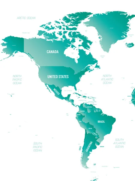 Américas Mapa Político Detallado América Del Norte Del Sur Con — Vector de stock