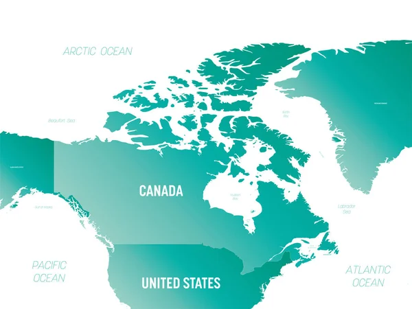 Kanada Yüksek Detaylı Siyasi Harita Kanada Ülke Okyanus Deniz Isimlerinin — Stok Vektör