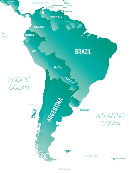 América Sul Mapa Político Detalhado Alto Continente Sul Americano Com —  Vetores de Stock