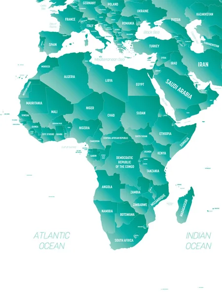 アフリカ 海と海の名前がラベル付けされたアフリカ大陸の高詳細政治地図 — ストックベクタ