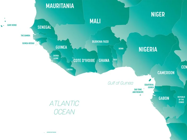 África Occidental Mapa Político Detallado Región Occidental África Bahía Guinea — Vector de stock