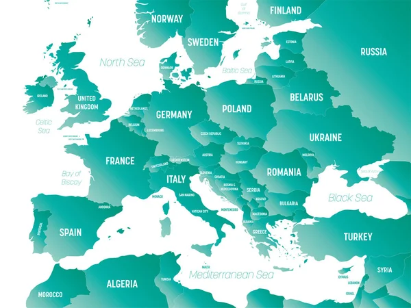 Europa Hoge Gedetailleerde Politieke Kaart Van Het Europese Continent Met — Stockvector