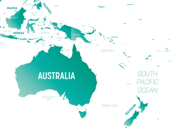 Austrálie Oceánie Velmi Podrobná Politická Mapa Australské Tichomořské Oblasti Označením — Stockový vektor