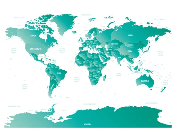Мир Подробная Политическая Карта Мира Маркировкой Названий Стран Океанов Морей — стоковый вектор