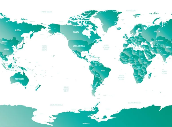 Mapa Mundo América Centrada Mapa Político Detalhado Alto Mundo Com — Vetor de Stock