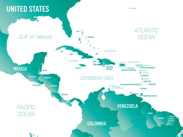 Centroamérica Mapa Político Detallado Región Centroamericana Del Caribe Con Etiquetado — Vector de stock