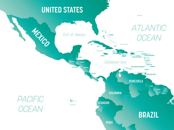 Ameryka Środkowa Wysoka Szczegółowa Mapa Polityczna Regionu Ameryki Środkowej Karaibów — Wektor stockowy