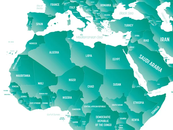 北アフリカ 海と海の名前の表示と北アフリカ地域の高詳細政治地図 — ストックベクタ