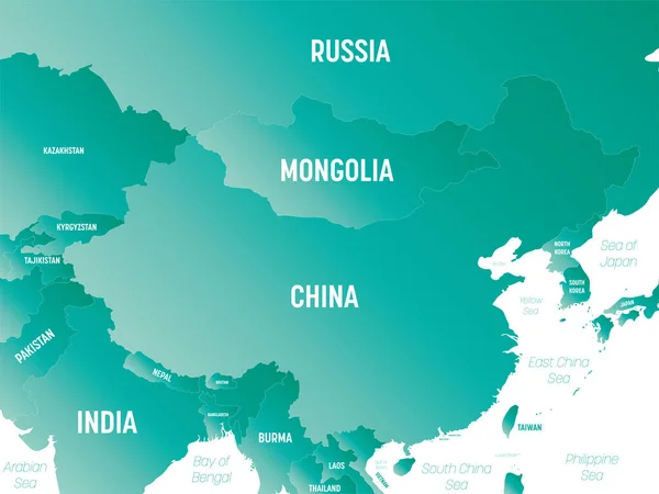 Chine Carte Politique Détaillée Chine Des Pays Voisins Avec Étiquetage — Image vectorielle