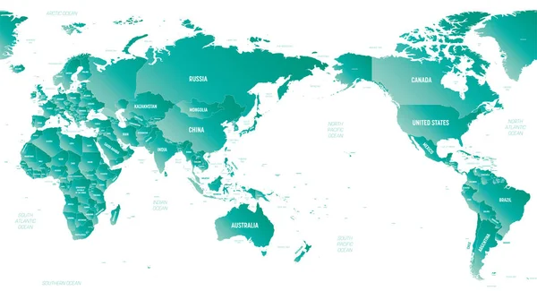 Mapa Mundo Ásia Austrália Oceano Pacífico Centrado Mapa Político Detalhado —  Vetores de Stock