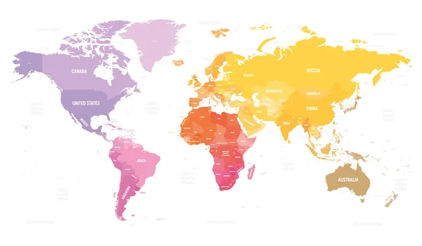 Carte Monde Carte Politique Vierge Détaillée Monde Carte Colorée Sur — Image vectorielle