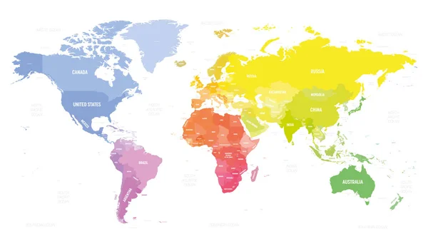 Světová Mapa Vysoce Podrobná Prázdná Politická Mapa Světa Barevná Mapa — Stockový vektor