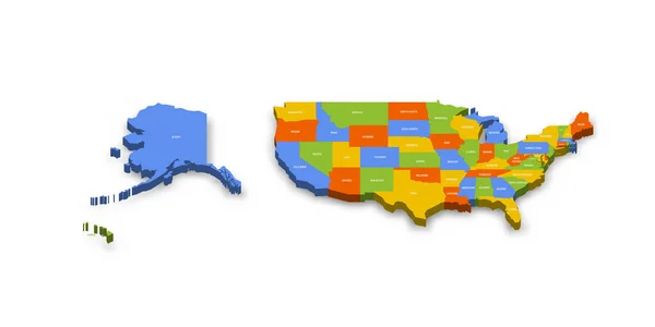 Stati Uniti America Mappa Politica Delle Divisioni Amministrative Stati Distretti — Vettoriale Stock