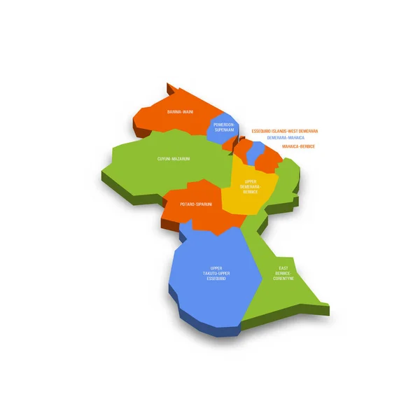 Guyana Politieke Kaart Van Administratieve Afdelingen Regio Kleurrijke Vector Kaart — Stockvector
