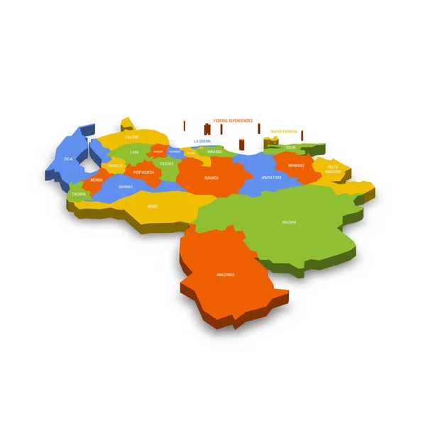 Венесуельська Політична Карта Адміністративних Підрозділів Штатів Столичних Округів Федеральних Залежностей — стоковий вектор