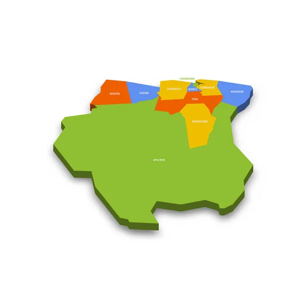 Suriname Politieke Kaart Van Administratieve Afdelingen Districten Kleurrijke Vector Kaart — Stockvector