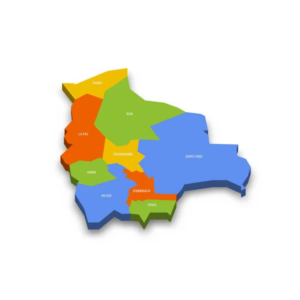 玻利维亚行政区划政治地图 色彩斑斓的3D矢量地图 附有国家省名和投下的阴影 — 图库矢量图片