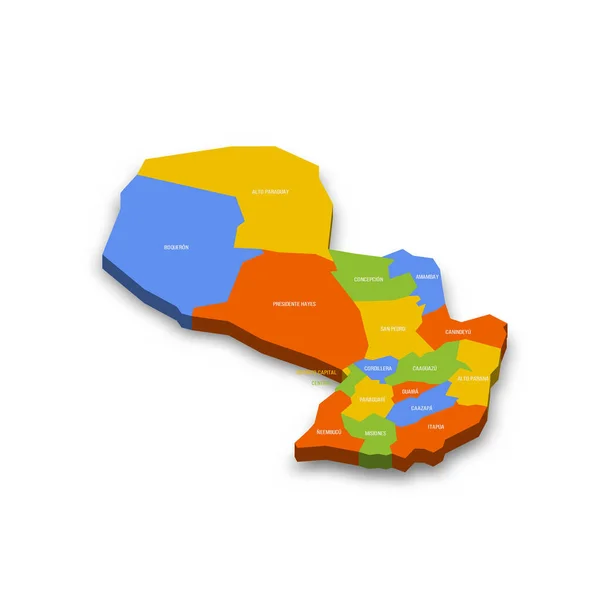 Paraguay Politieke Kaart Van Administratieve Afdelingen Departementen Hoofdstad District Kleurrijke — Stockvector