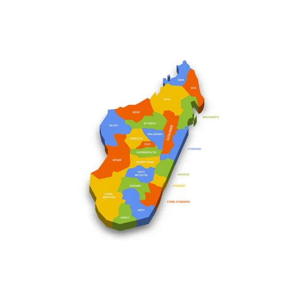 Madagascar Mapa Político Las Divisiones Administrativas Regiones Colorido Mapa Vectorial — Vector de stock