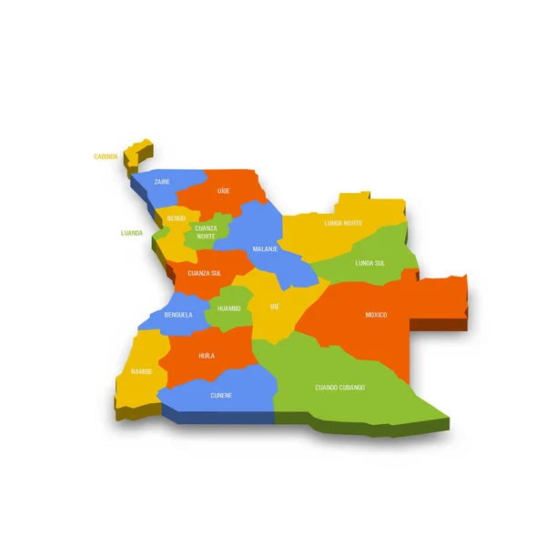 Ангольская Политическая Карта Административно Территориальных Единиц Провинций Красочная Трехмерная Векторная — стоковый вектор