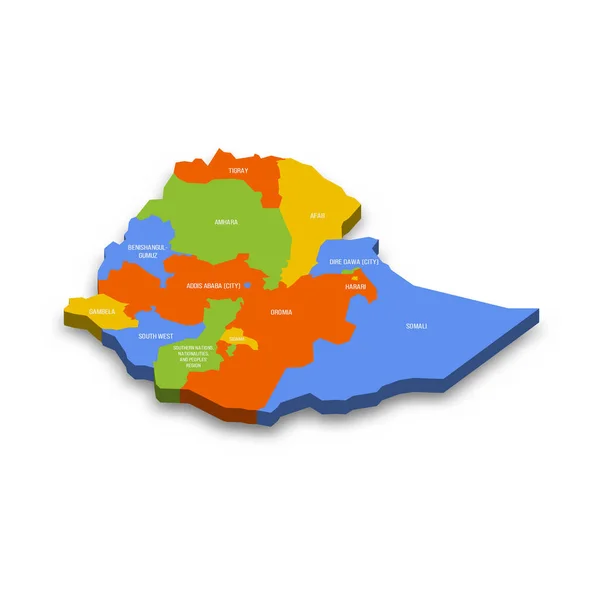 Etiyopya Siyasi Idari Bölümlerin Bölgelerin Kiralık Şehirlerin Haritası Ülke Eyalet — Stok Vektör