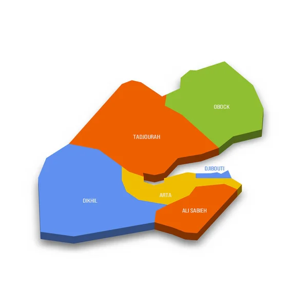 Carte Politique Des Divisions Administratives Djibouti Régions Carte Vectorielle Colorée — Image vectorielle