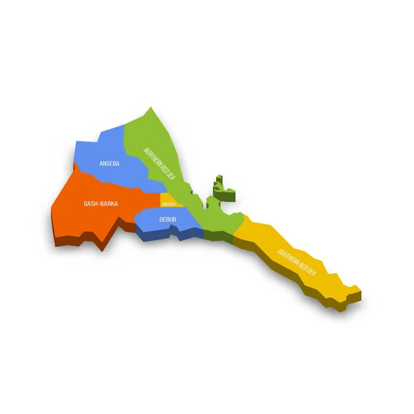 Политическая Карта Административно Территориальных Единиц Эритреи Красочная Трехмерная Векторная Карта — стоковый вектор