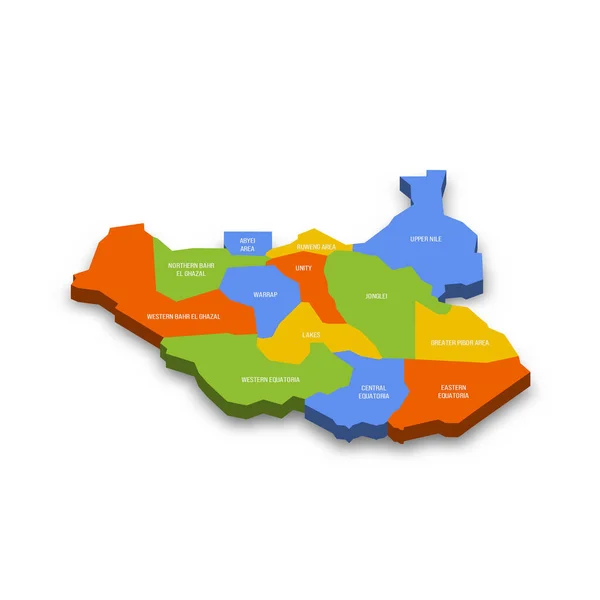 Политическая Карта Административно Территориальных Единиц Южного Судана Штатов Административных Районов — стоковый вектор