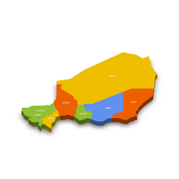 Níger Mapa Político Las Divisiones Administrativas Regiones Capital Niamey Colorido — Vector de stock