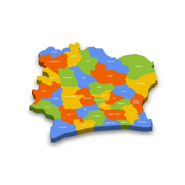 Costa Marfil Mapa Político Las Divisiones Administrativas Regiones Distritos Autónomos — Vector de stock