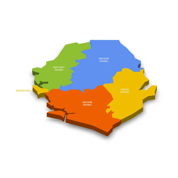 塞拉利昂行政区划政治地图 各省和一个地区 色彩斑斓的3D矢量地图 附有国家省名和投下的阴影 — 图库矢量图片