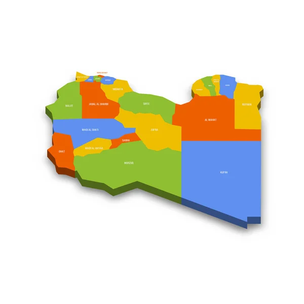 Mapa Político Líbia Divisões Administrativas Distritos Mapa Vetorial Colorido Com —  Vetores de Stock