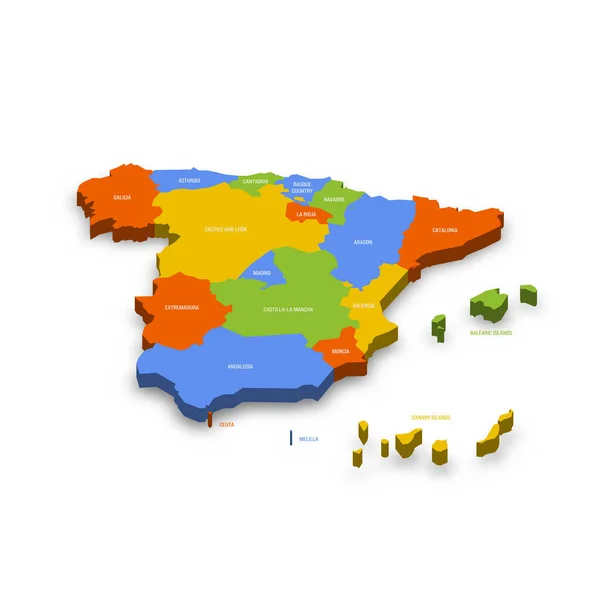 España Mapa Político Las Divisiones Administrativas Comunidades Autónomas Ciudades Autónomas — Vector de stock