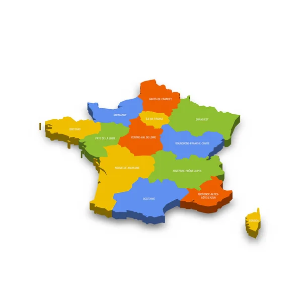 Политическая Карта Административных Единиц Франции Регионов Красочная Трехмерная Векторная Карта — стоковый вектор