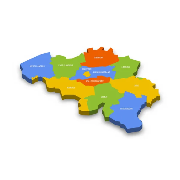 Belgia Polityczna Mapa Podziałów Administracyjnych Prowincje Kolorowa Mapa Wektora Nazwami — Wektor stockowy