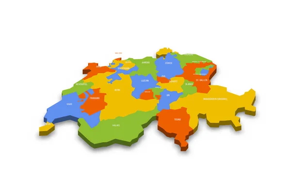Suiza Mapa Político Las Divisiones Administrativas Cantones Colorido Mapa Vectorial — Archivo Imágenes Vectoriales