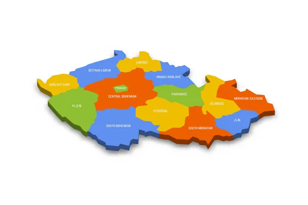 捷克共和国行政区划 区域的政治地图 色彩斑斓的3D矢量地图 附有国家省名和投下的阴影 — 图库矢量图片