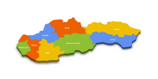 Słowacka Mapa Polityczna Podziałów Administracyjnych Regiony Kolorowa Mapa Wektora Nazwami — Wektor stockowy