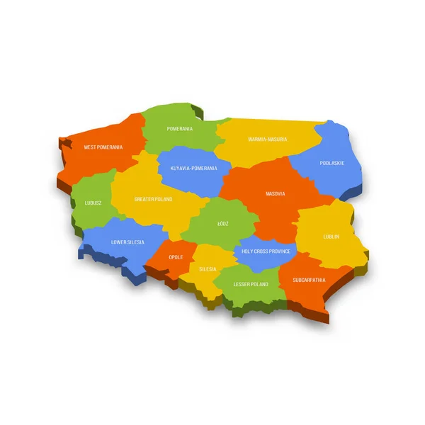 Polen Politieke Kaart Van Administratieve Verdeeldheid Woiwodschappen Kleurrijke Vector Kaart — Stockvector