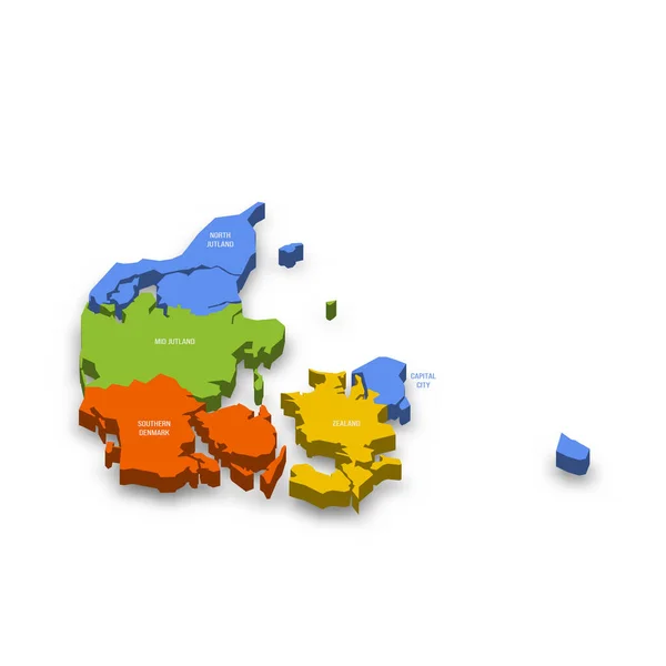 Dinamarca Mapa Político Las Divisiones Administrativas Regiones Colorido Mapa Vectorial — Vector de stock