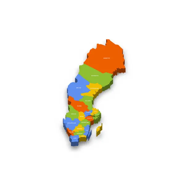 Sveç Siyasi Idari Bölümler Haritası Ilçeler Ülke Eyalet Isimleriyle Renkli — Stok Vektör