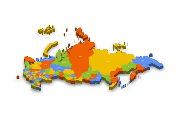 Mapa Político Rússia Divisões Administrativas Oblasts Repúblicas Okrugs Autônomos Krais — Vetor de Stock
